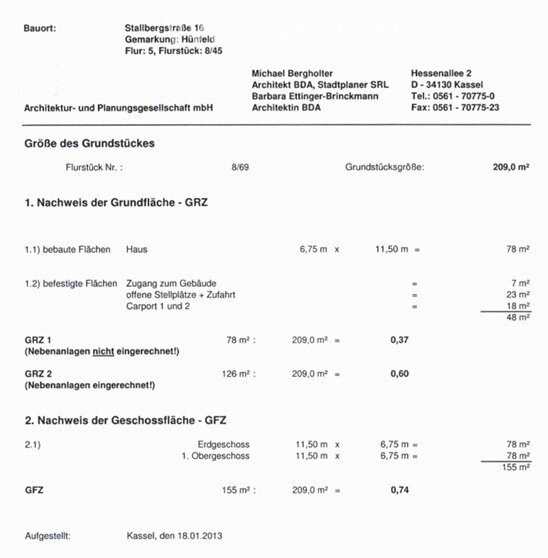 Nachweis Grundfläche (GRZ) und Nachweis Geschossfläche (GFZ)